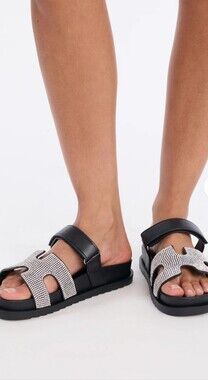 NWT Sz 5 (Fits more 5.5/6 )Women’s Black Sandals with Silver Embellished Straps
